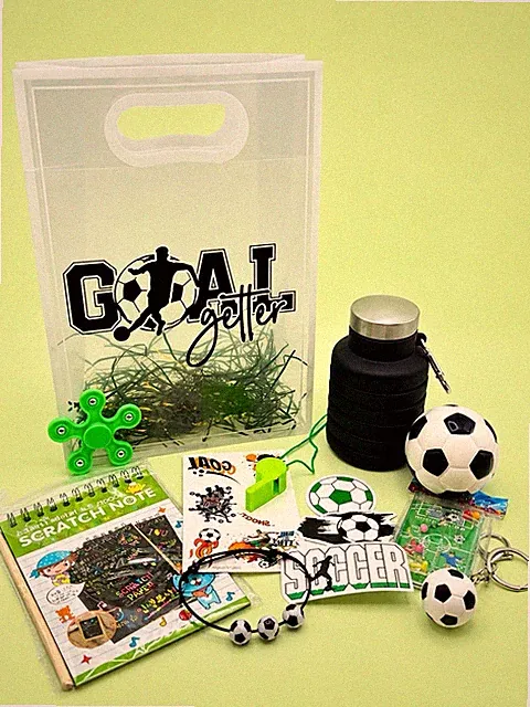 Pre-Filled Soccer Party Favor Goodie Bag Gift Set Of 4 for Kids Birthday Party