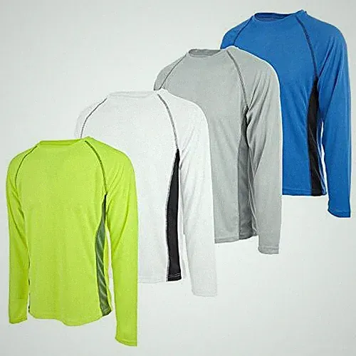Premium Men’s Active Long Sleeve Tees Wicking Athletic UV Ray Protection- 4 Pack