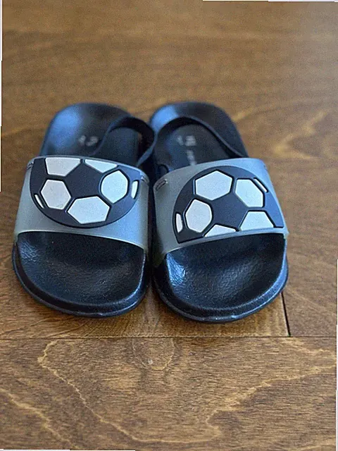Primark Toddler Soccer Ball Slide Sandals Size 6 Black Gray NWOB
