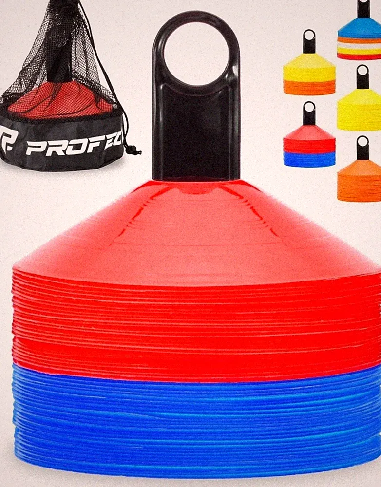 Pro Disc Cones (50 Red & Blue) Agility Soccer Cones w Carry Bag & Holder RA26