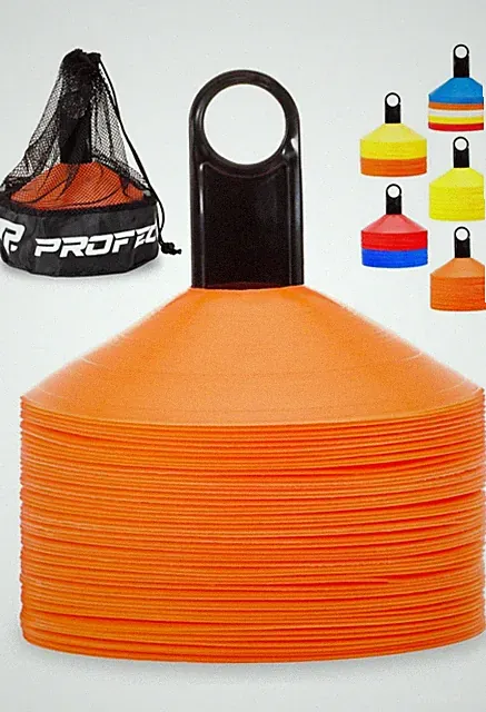 Pro Disc Cones (Set of 50) - Agility Soccer Cones with Carry Bag and Holder