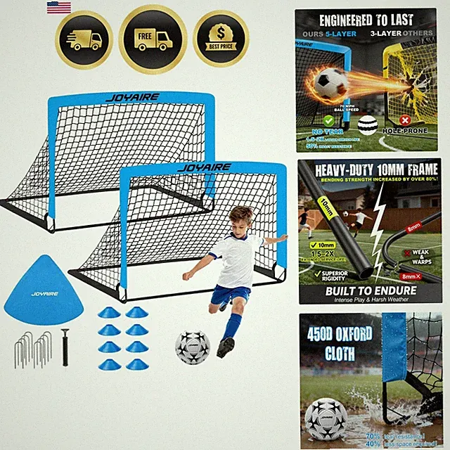Pro-Grade Kids Backyard Soccer Goal, Tear-Resistant 5-Layer Polyester Soccer...