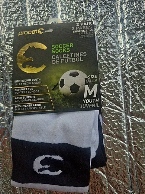 Procat by Puma Youth Soccer Socks M Shoe 1-3 2-Pair White Black Arch Support