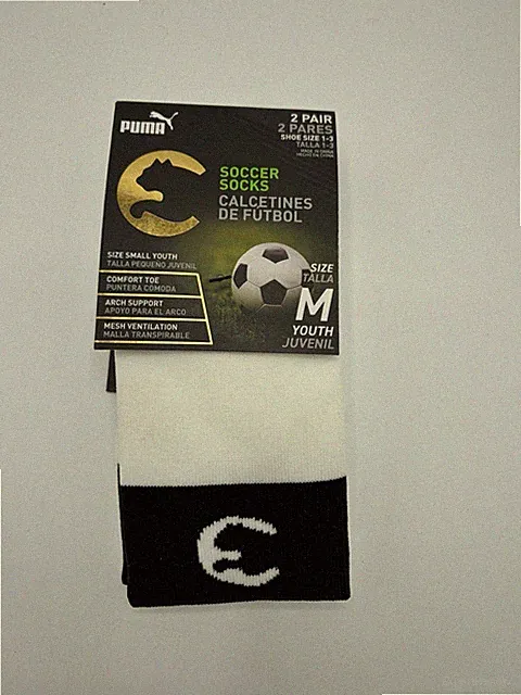ProCat Puma Youth Medium Shoe Size 1-3 Black White Soccer Socks SINGLE PAIR NEW