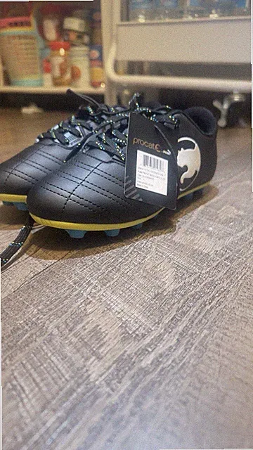 procat Youth Soccer Cleats Black Size 3 Yellow Blue Studded Soles
