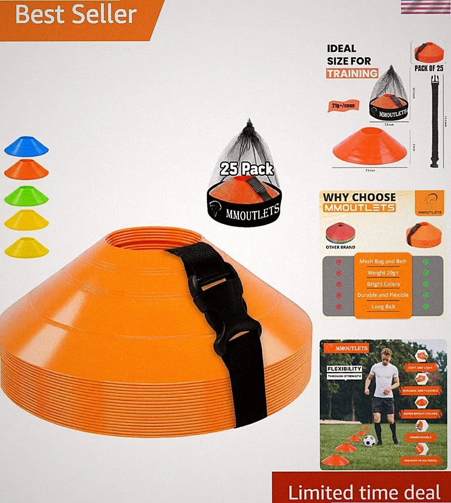 Professional Agility Cones for Soccer & Basketball - 25 Durable Discs with Bag