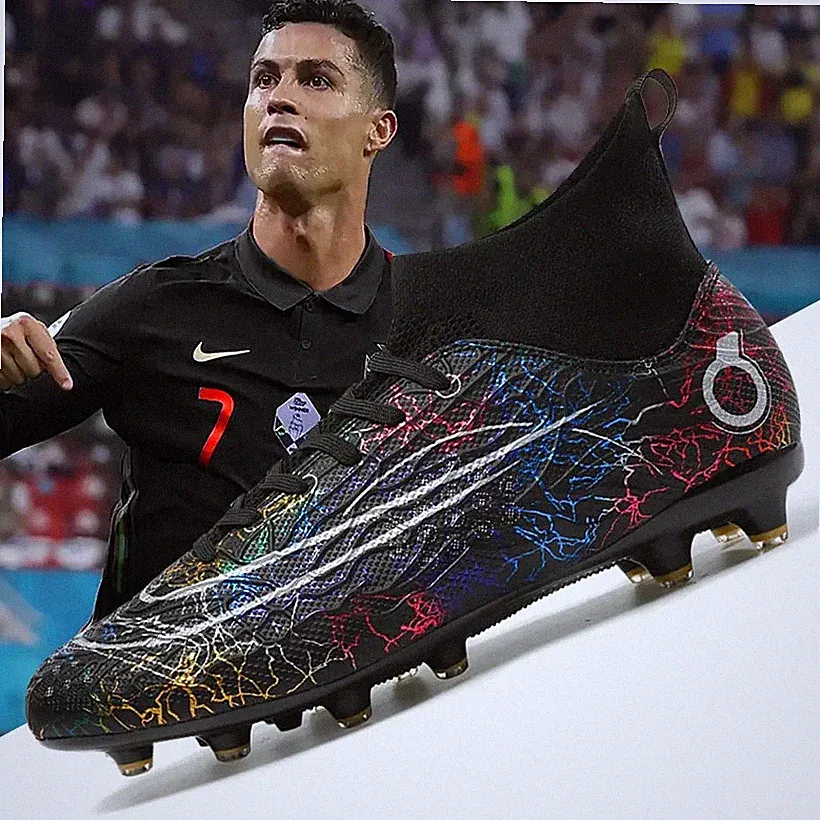 Professional Football Boots TF/FG Soccer Shoes High Ankle Kids Cleats Training