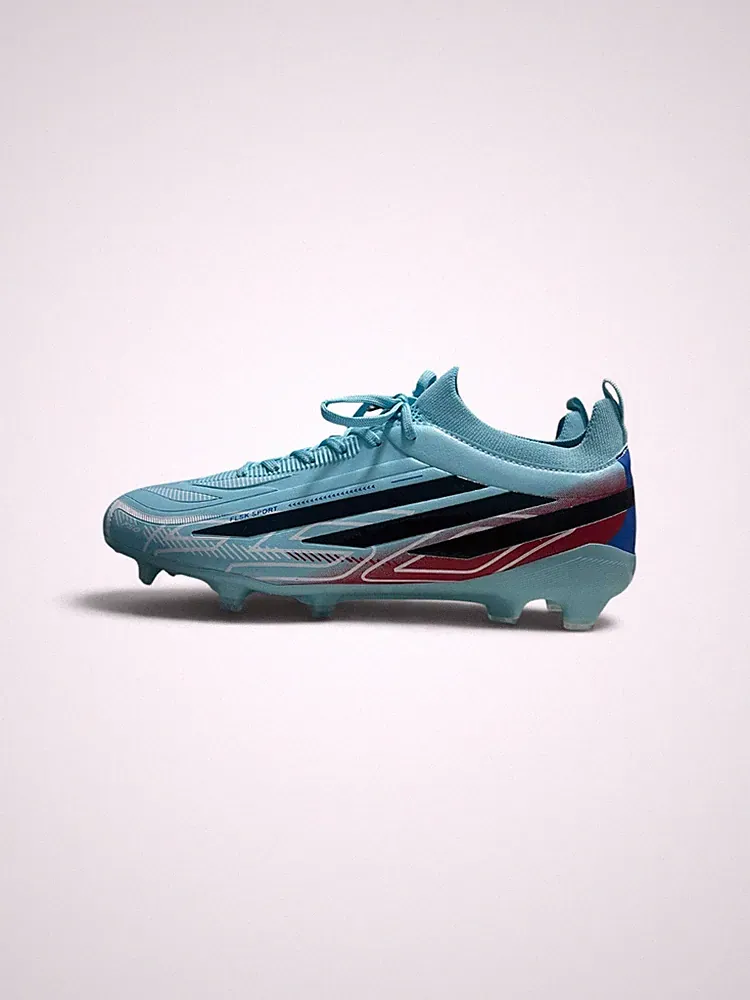 Professional Men’s European Soccer Cleats – Light Blue/Black/Red – Size 8.5