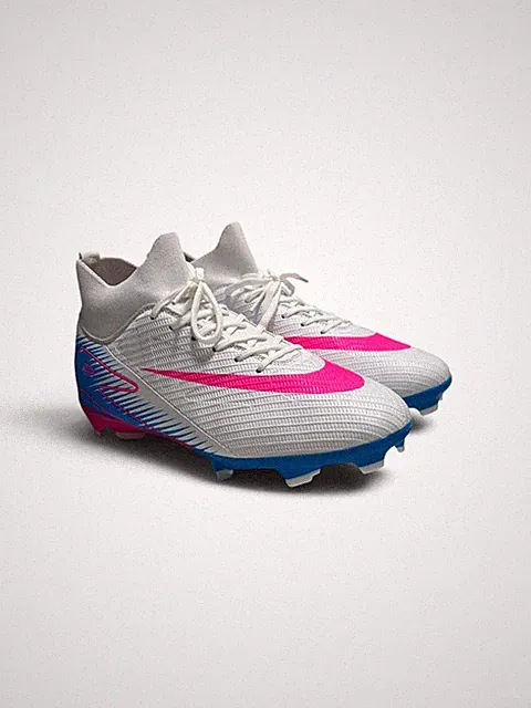 Professional Men’s European Soccer Cleats – White/Pink/Blue – Size 9