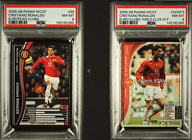 PSA 8 CRISTIANO RONALDO 2005 PANINI WCCF EUROPEAN CLUBS 2 Piece set