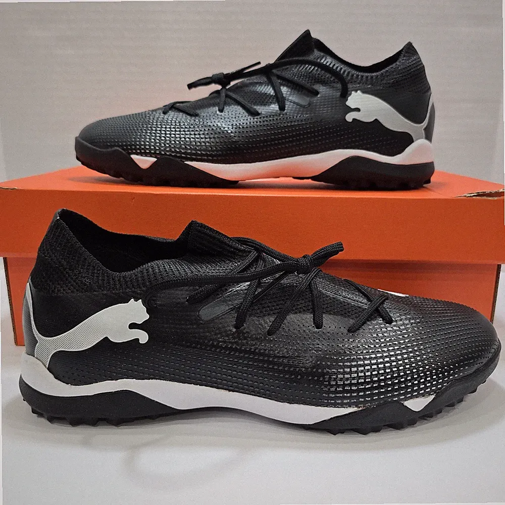 PUMA Adults' Future 7 Match Turf Black/White Soccer Cleats Mens Size US 7