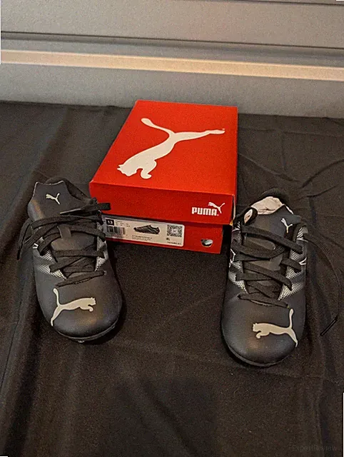 Puma Attacanto FG AG Jr Soccer Cleats Youth 13 Black Silver Firm Ground Boots