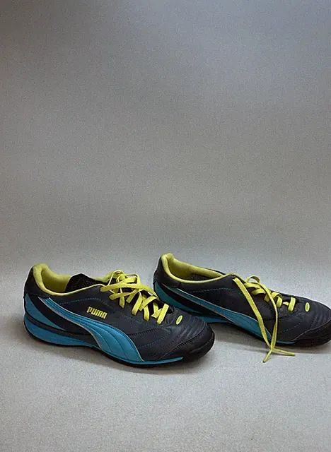 Puma Esito Navy Blue Light Blue Neon Yellow Indoor Soccer Sneakers Size 9