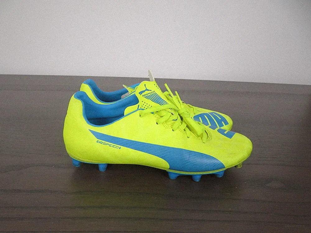 Puma Evo Speed 5 Cleats Kids 5C Yellow Blue Soccer Shoes Lightweight Synthetic