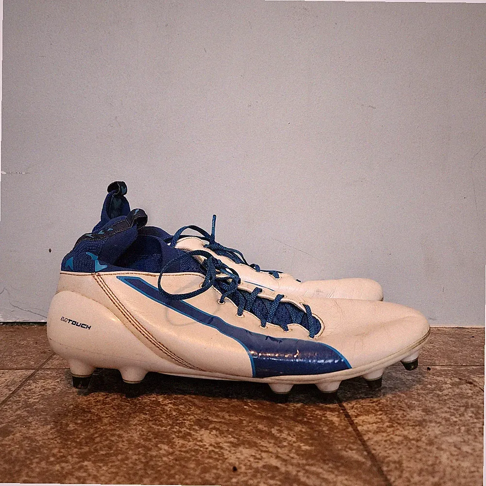 Puma Evotouch 1 FG Leather Football Soccer Cleats White Blue (read description)