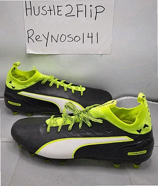 PUMA evoTOUCH 1 Firm Ground Black Yellow White Soccer Cleats NEW Mens Sz 10
