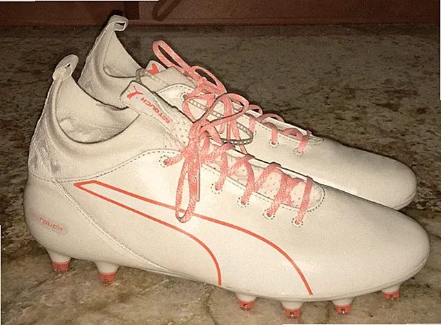 PUMA evoTOUCH PRO Firm Ground White Orange Soccer Cleats NEW Mens Youth 7 7.5