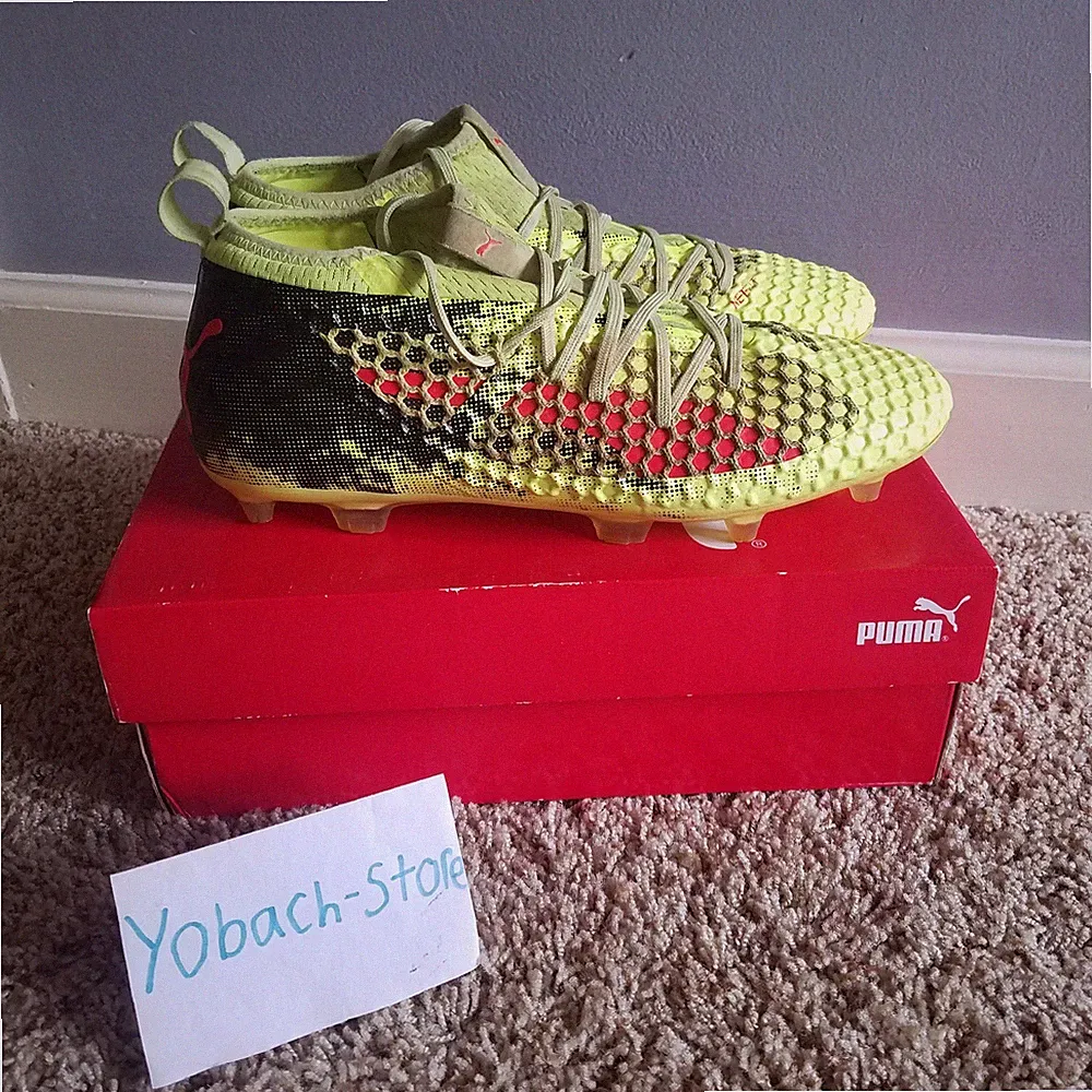 Puma Future Netfit 18.2 FG AG Yellow Red Black Soccer Cleats Mens Size 11 US