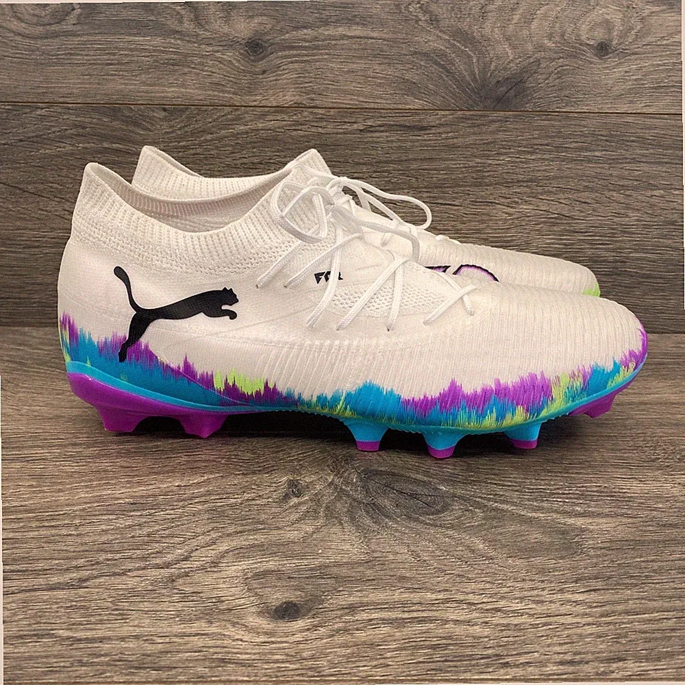 Puma Future Soccer Cleats Women 11.5 White Purple Blue Green 108770-01 Graphic