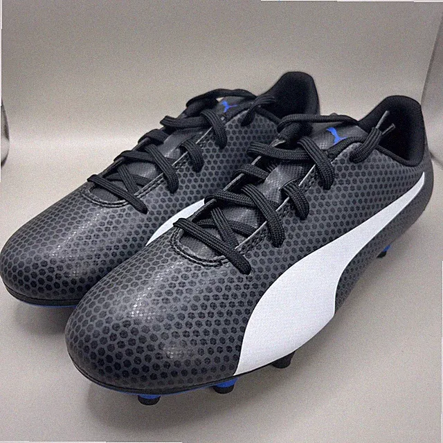 Puma Kids Spirit FG Jr Soccer Cleats Black White Iron Gate Blue Junior US 6.5Y