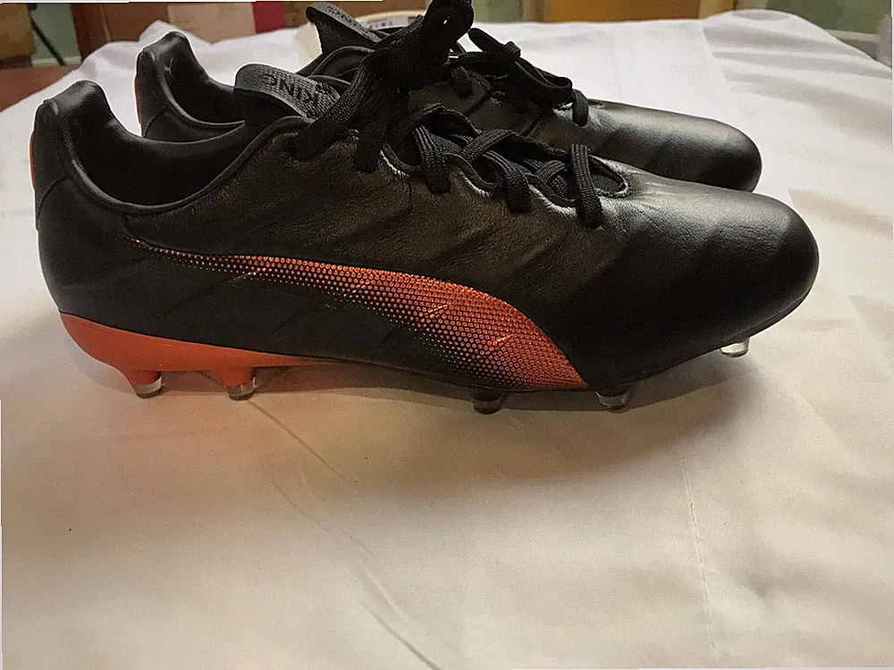 Puma King Platinum 21 FG AG Black Orange Leather Soccer Cleats Sz 7.5 106478-04
