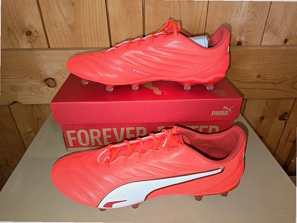 Puma King Pro FG/AG Red and White, Soccer Cleat, Multiple Sizes, Adult