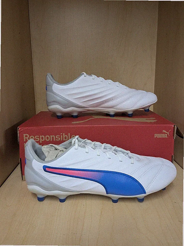 Puma King Pro FG/AG Soccer cleat, White/Bluemazing