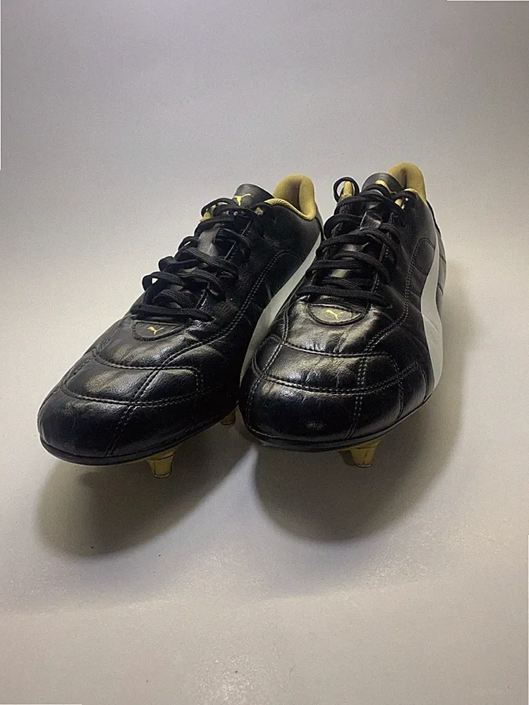 PUMA King Pro SG Soft Ground Leather Soccer Cleats Black White Gold 104210-05