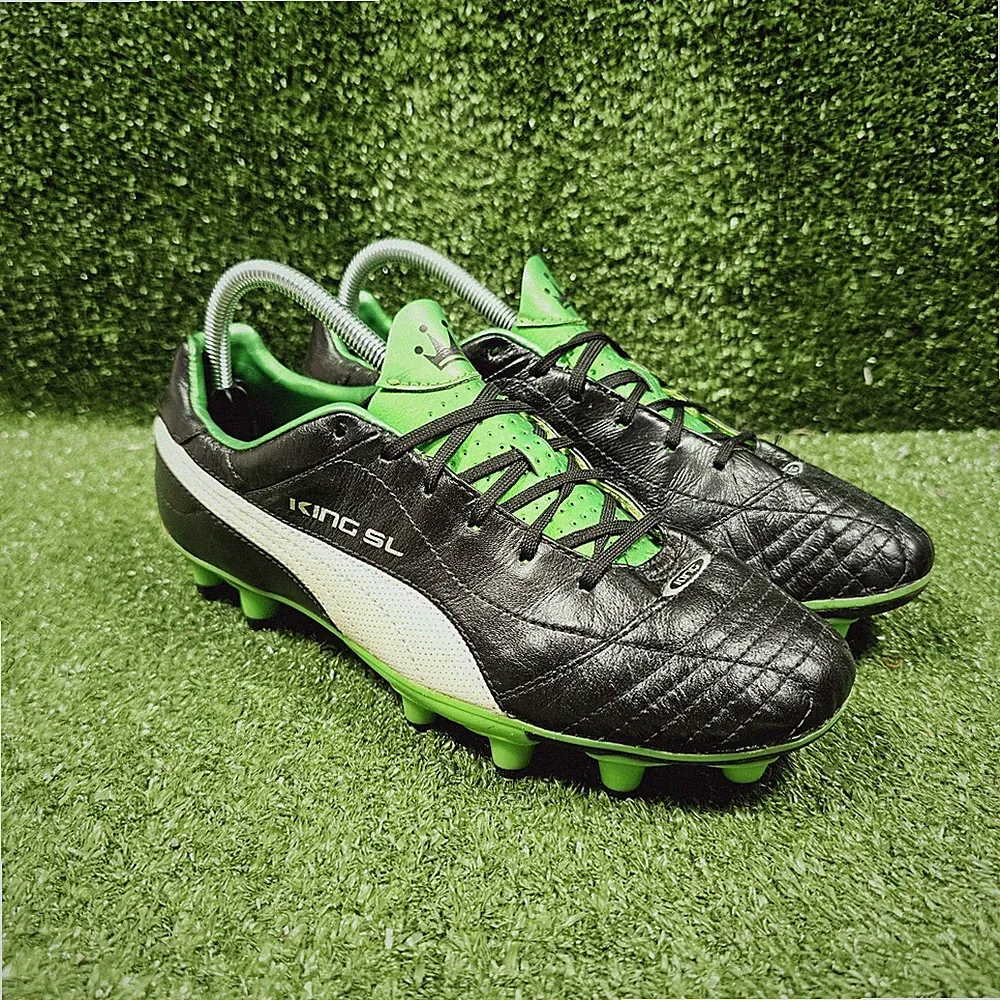 Puma King SL Finale FG Black Leather Green Soccer Football Cleats Mens Size 8.5