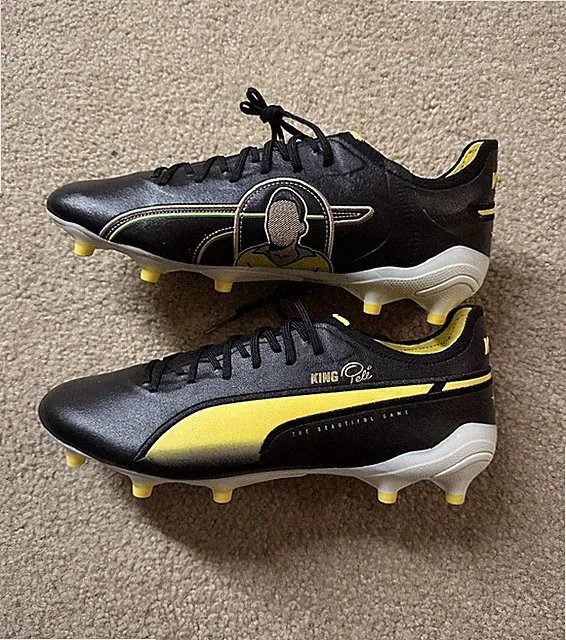 Puma King Ultimate Pelé FG AG Legend Pack Soccer Cleat Black Yellow Sz 8.5 RARE