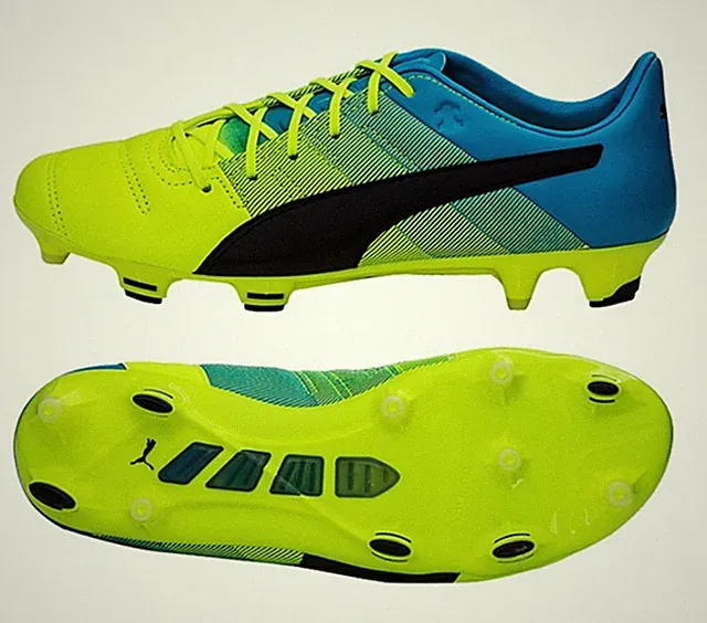 PUMA Men evo-POWER 1.3 FG Leather Cleats Lime Soccer Shoes Boot Spike 103527-01