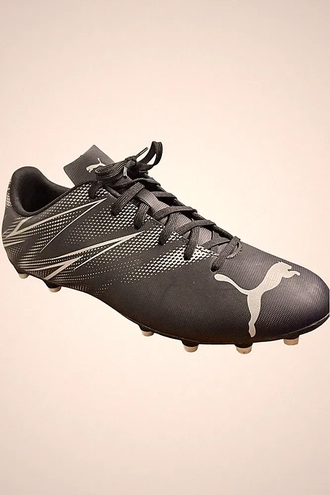 PUMA Men's Attacanto Firm Artificial Ground Soccer Cleats Black/Silver
