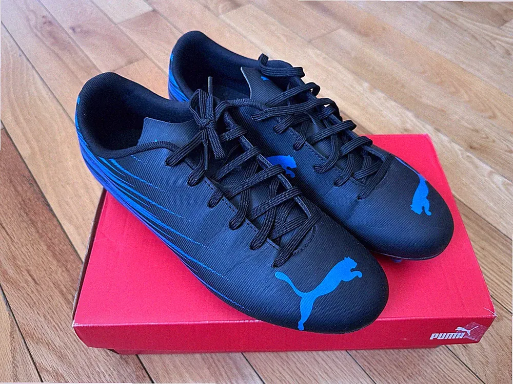 Puma Mens US 10 EU 43 Attacanto Firm Artificial Ground Soccer Cleat Black Blue