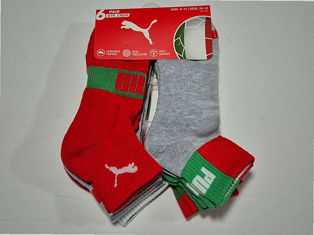 Puma Mens World Cup Soccer Quarter Cushioned Italy Proud Socks 6 Prs SZ 8-12