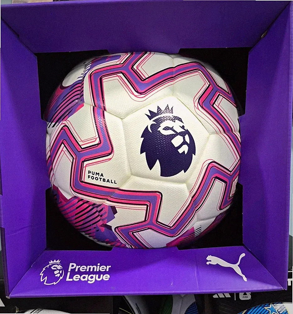 PUMA Premier League Size 5 Soccer Ball White/Purple/Pink Reinforced Bladder