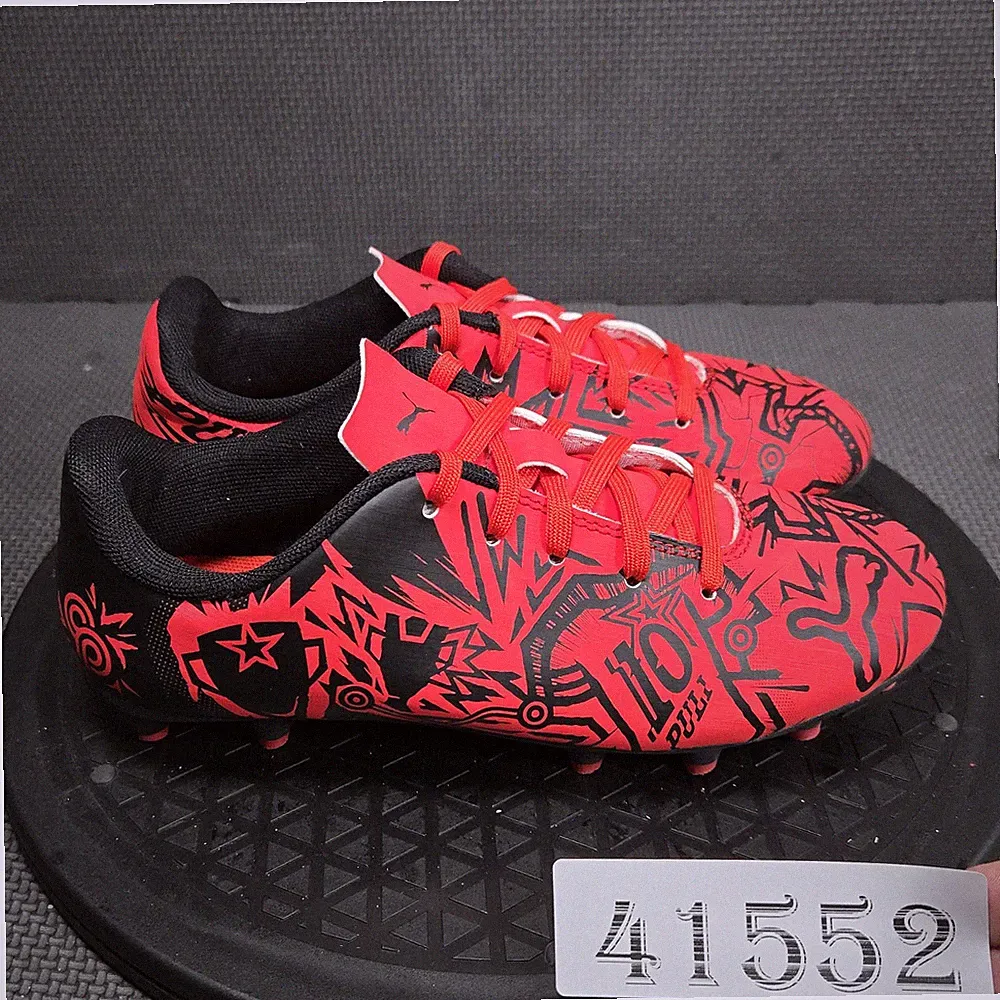 PUMA Shoes Kids Size 3 Red Graphic Soccer Cleats Firm Ground 107500-01