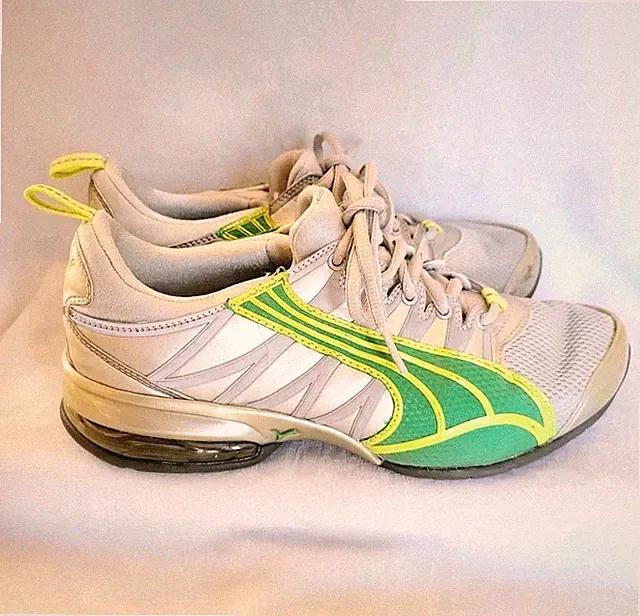 PUMA Sneakers Size 7 Womens Grey White Neon Green Athletic Tennis Shoes