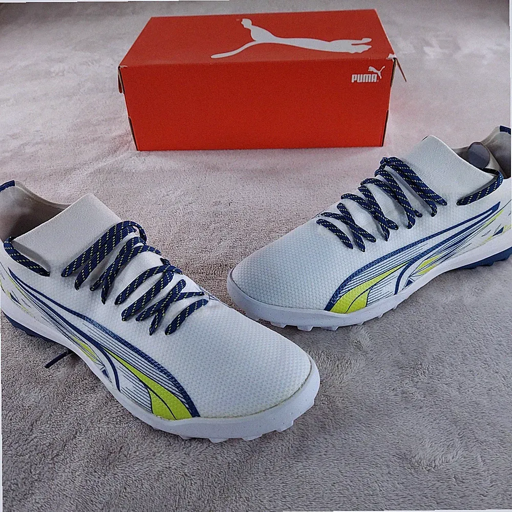 Puma Soccer Cleats Mens 11.5 Ultra Match CP Turf Trainer Indoor White Blue Lime