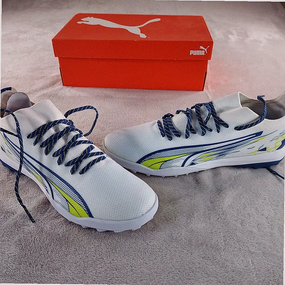 Puma Soccer Cleats Mens 11 Ultra Match CP Turf Trainer Indoor White Blue Lime