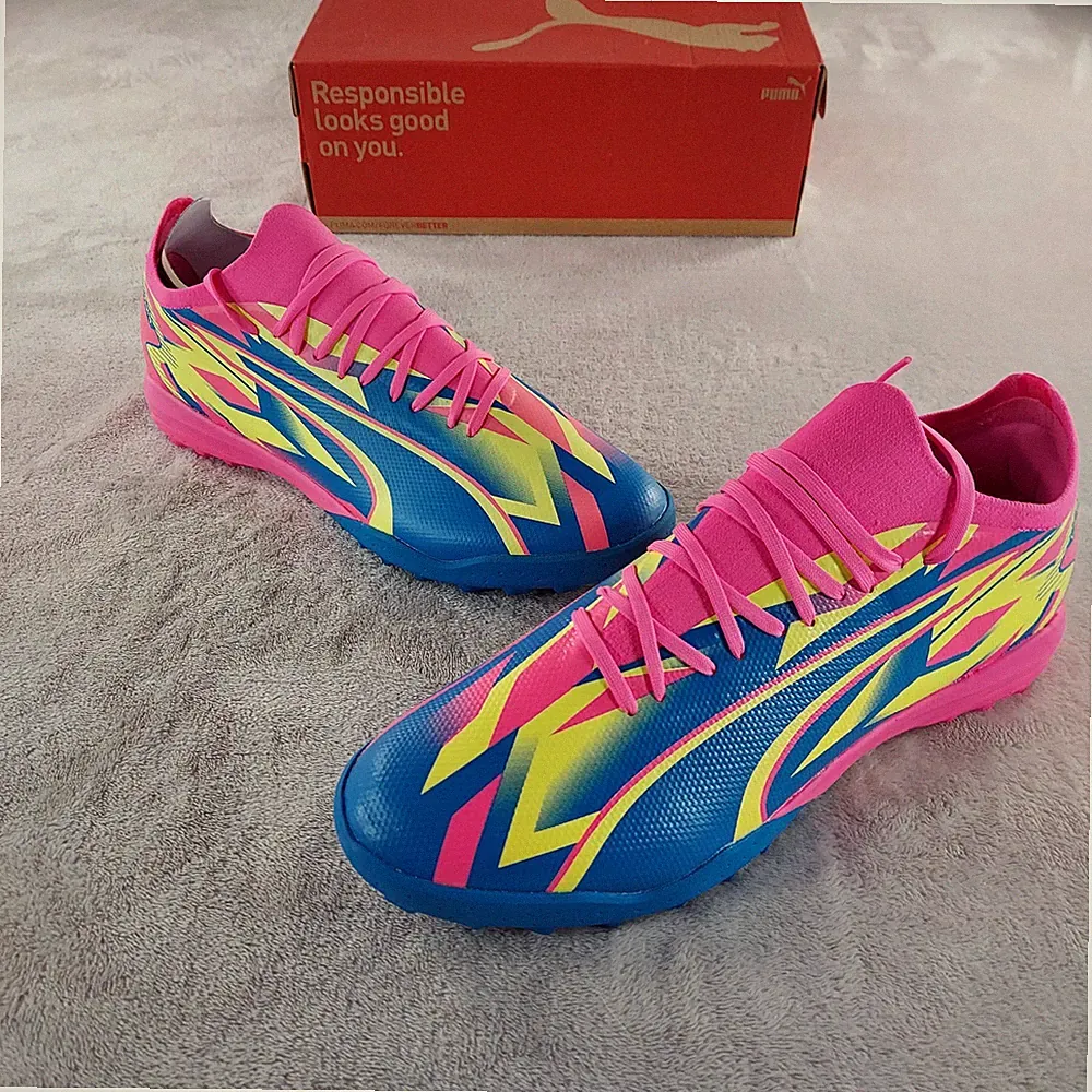 Puma Soccer Cleats Mens 13 Ultra Match Energy Turf Indoor Pink Yellow Blue