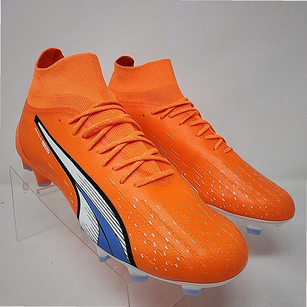 Puma Soccer Cleats Mens 8 Orange Ultra Pro FG/AG Logo Knit Lace Up Spell Out