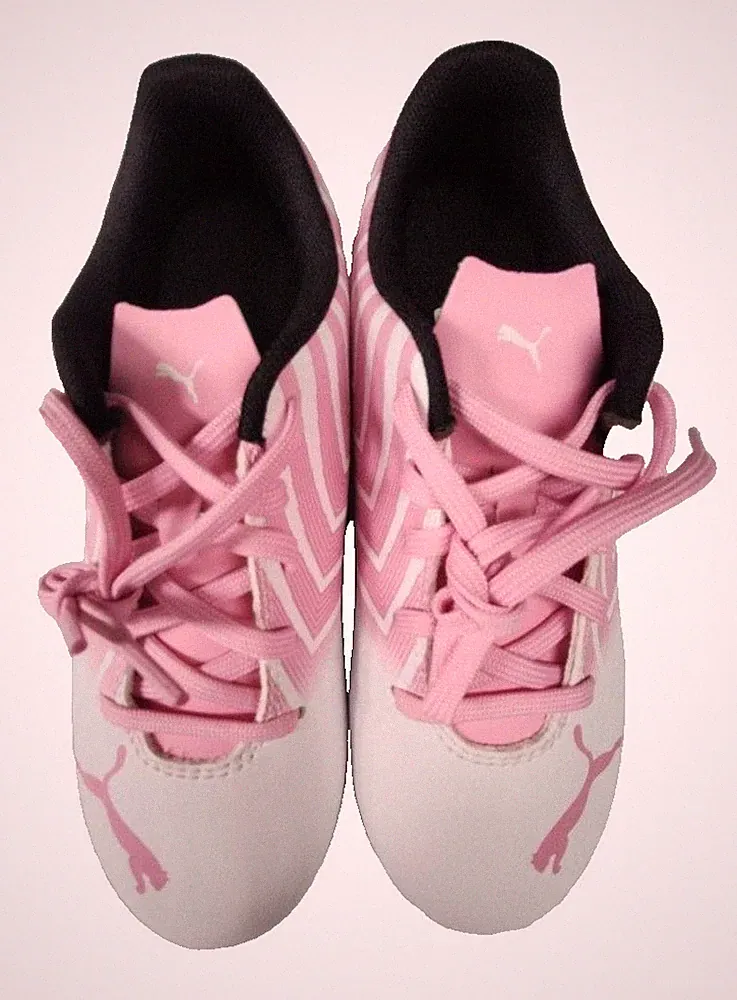 PUMA Soccer Cleats Shoes Youth Size 2 Pink Chevron Firm Ground Studded Athletic