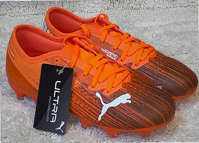 PUMA Ultra 2.1 FG Orange Black White Soccer Cleats NEW Youth Boys Girls 2 3.5 6
