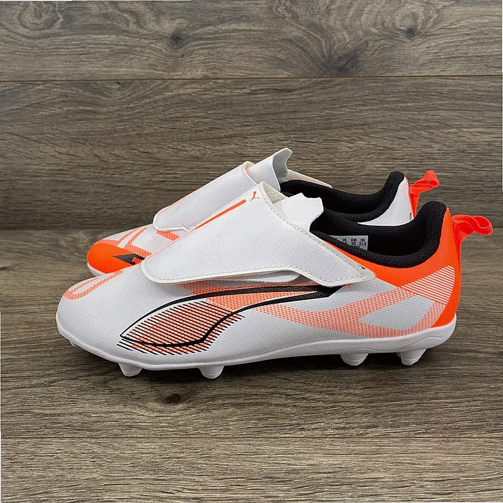 Puma Ultra 5 Play FG/AG Soccer Cleats Kids 3.5 White Fireglow 108172-01 Strap