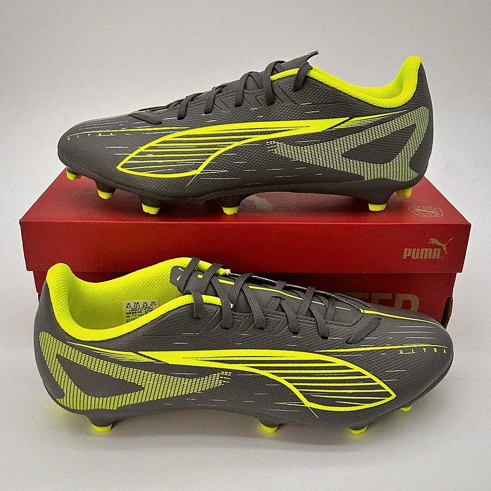 PUMA Ultra 5 Play Mens Size 9.5 FG/AG Soccer Cleats Silver Yellow NEW 108169-03
