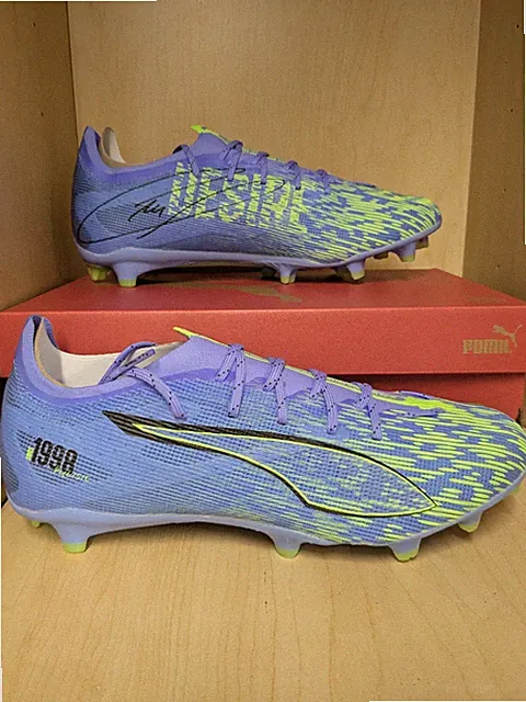 Puma Ultra 5 Pro Chasing FG/AG soccer cleat, Green glare navy-purple