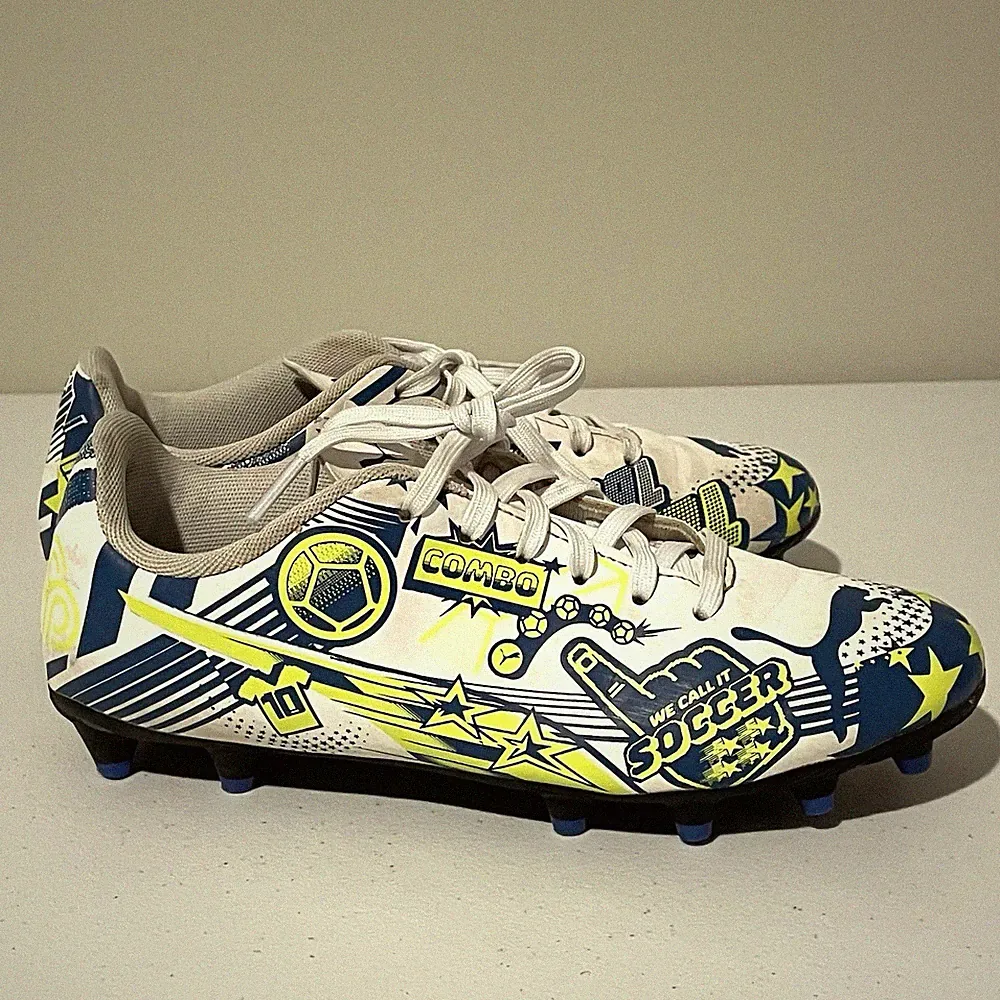 Puma Ultra Boys Size 4 Soccer Cleats White Yellow Blue
