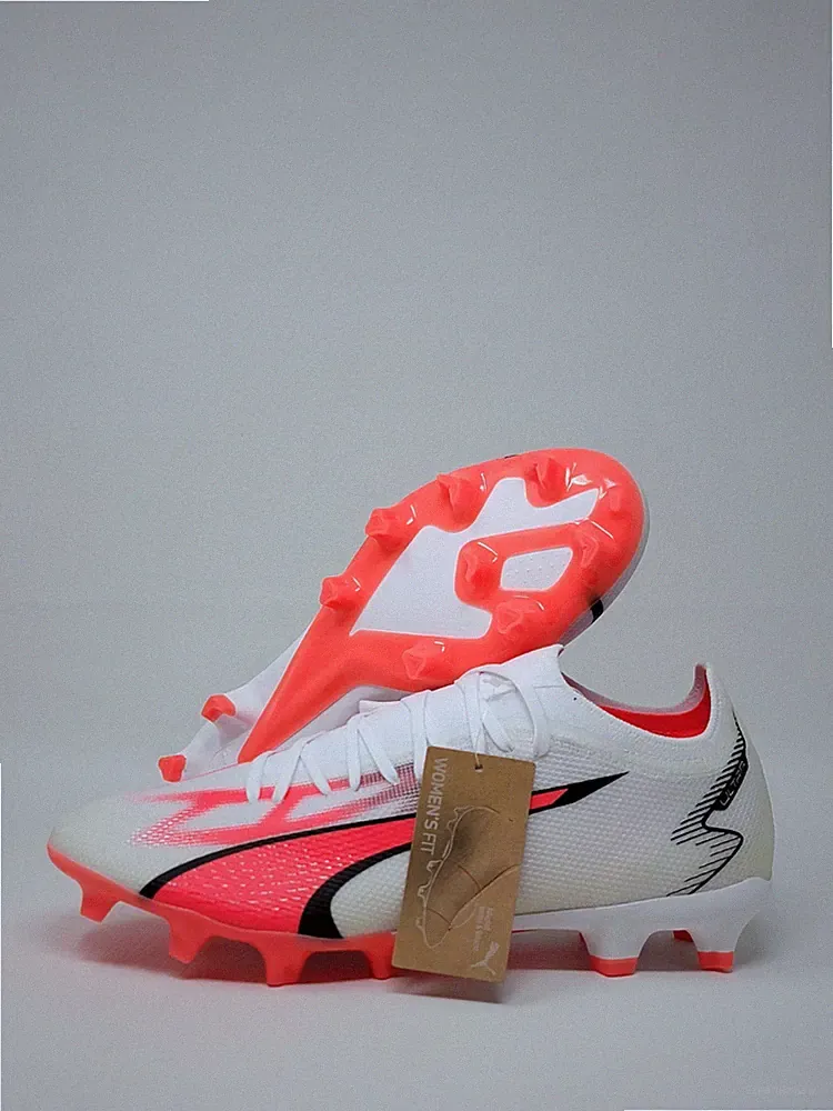 PUMA Ultra Match FG/AG Women's Soccer Cleats 107523 White/Fire Orchid Size 10.5