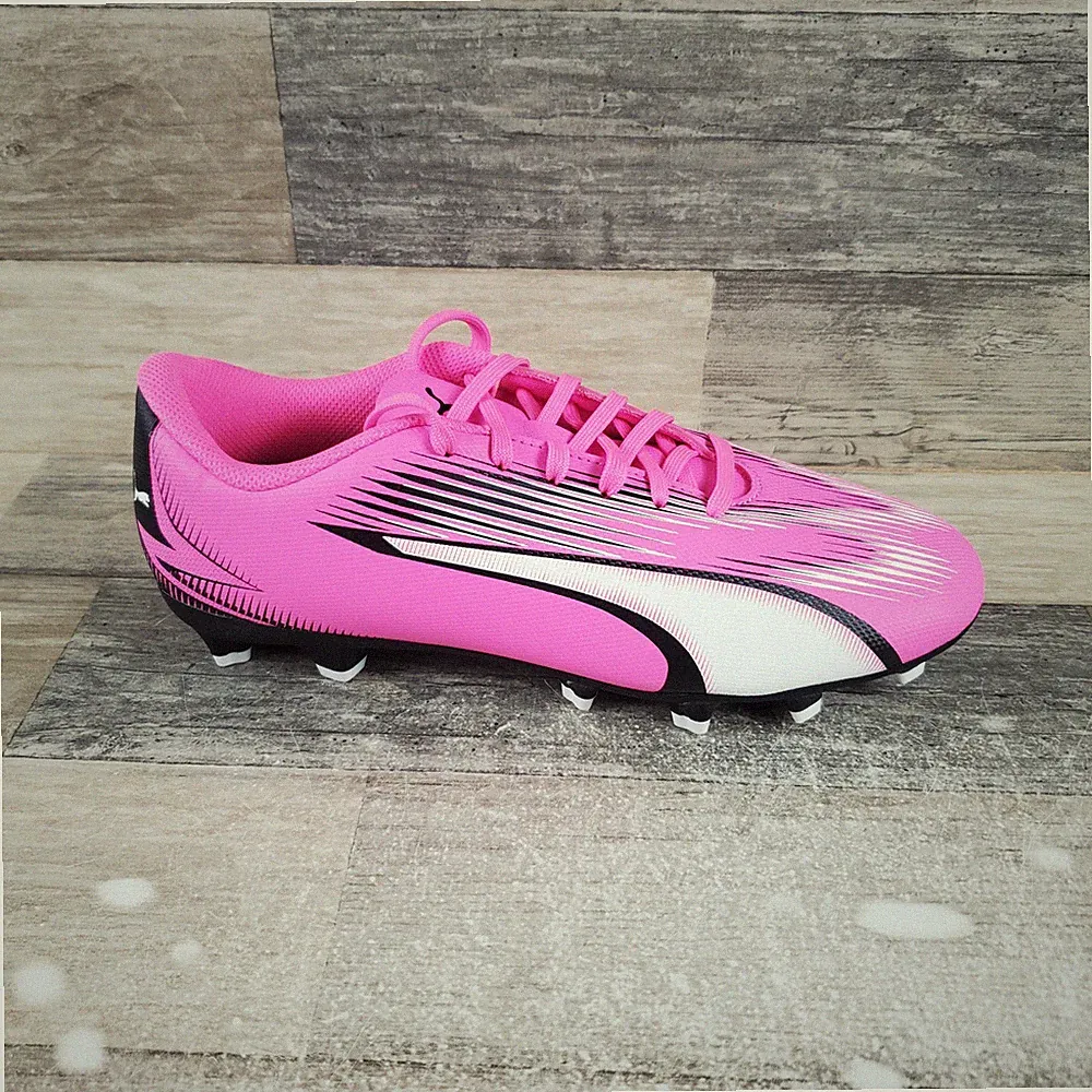 Puma Ultra Play Kids Shoes Sz 5.5 Pink Black Leather Lace-Up Soccer Cleats
