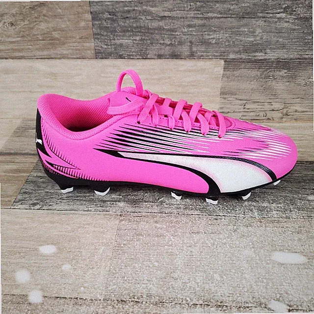 Puma Ultra Play Kids Shoes Sz 5 Pink Black Firm Artificial Lace-Up Soccer Cleats